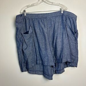 NWT Old Navy Linen High Rise Shorts Plus SZ 4X Blue Elastic waist pull on Summer